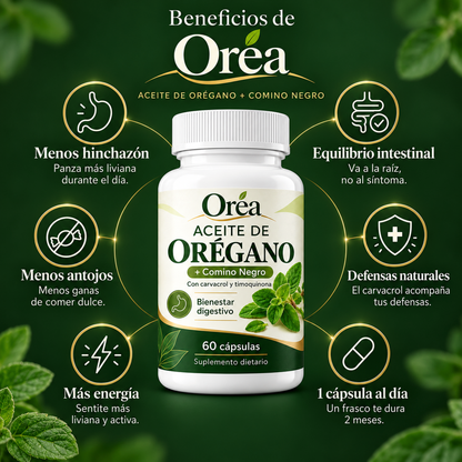 Oréa · Aceite de Orégano + Comino Negro · 60 cápsulas