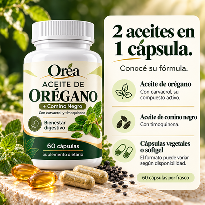 Oréa · Aceite de Orégano + Comino Negro · 60 cápsulas